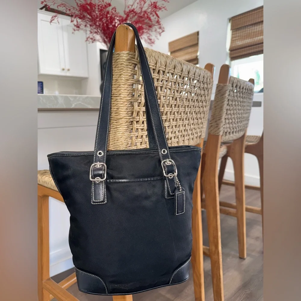 Coach Vintage Y2K Black Nylon Leather Trim Tote Shoulder Handbag Purse #4487